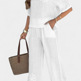 Natalia Relaxed Set of Linen Embroidery with Silhouette Holgada