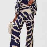 Sybella Two-Piece Set with Off-Shoulder and Wide-Leg Trousers Prints