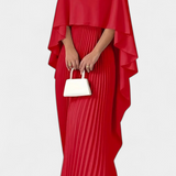 Jane Dress Maxi of High Neck with Pleats and Sleeves of Ruffle
