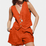 Jennifer Set Vest and Trousers Short of Linen Cotton