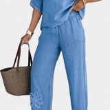 Natalia Relaxed Set of Linen Embroidery with Silhouette Holgada