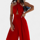 Jessica Mono Halter Cruzado Backless and wide-leg