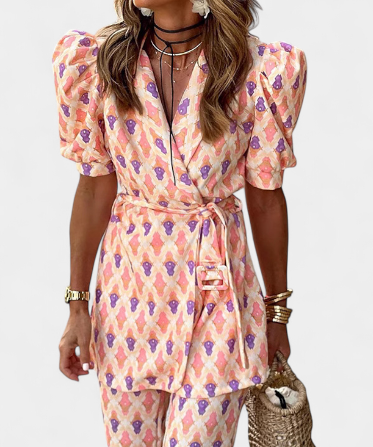 Araceli Set Print with Blazer and Trousers Acampanado