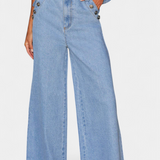 Ludovica Set of Denim with Vest Fitted and Jeans Wide-Leg