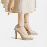 LuciaTM | Heel of Piel with Bico Fine and Strap in the Ankle