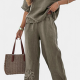Natalia Relaxed Set of Linen Embroidery with Silhouette Holgada