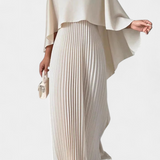 Jane Dress Maxi of High Neck with Pleats and Sleeves of Ruffle