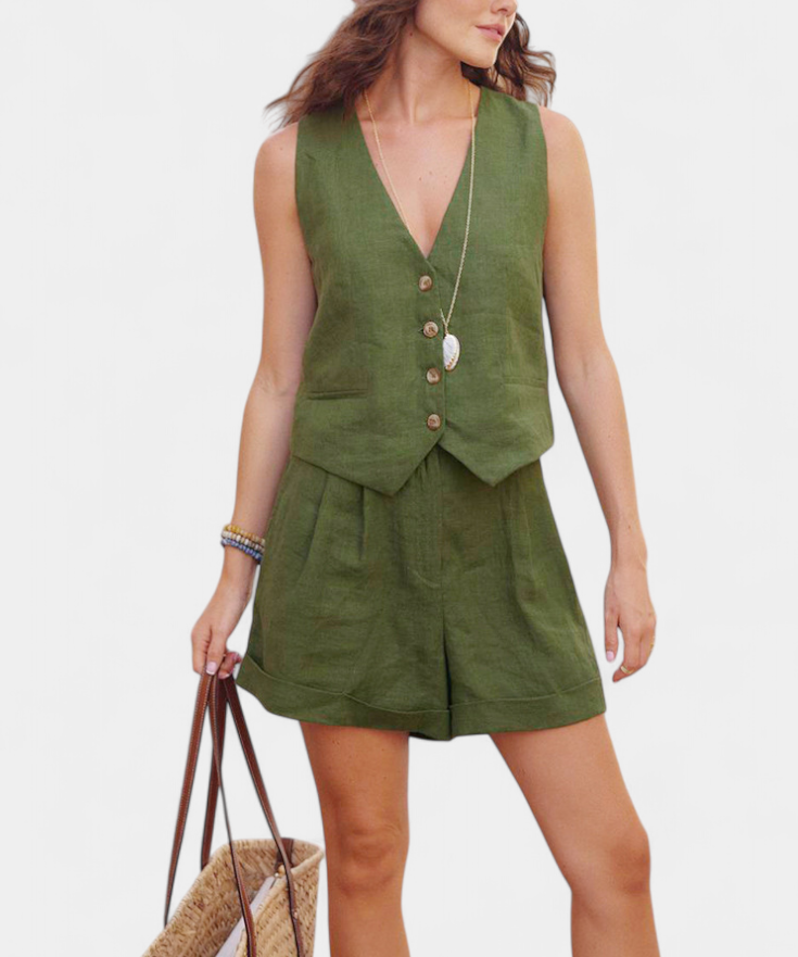 Jennifer Set Vest and Trousers Short of Linen Cotton