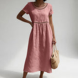 LiviaTM | Dress Midi in Linen Embroidery