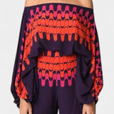 Sybella Two-Piece Set with Off-Shoulder and Wide-Leg Trousers Prints