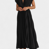 Mireia Dress of Pleats with Neckline Drapeado and High-Waisted