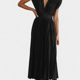 Mireia Dress of Pleats with Neckline Drapeado and High-Waisted