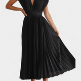 Mireia Dress of Pleats with Neckline Drapeado and High-Waisted