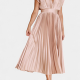 Mireia Dress of Pleats with Neckline Drapeado and High-Waisted