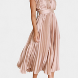 Mireia Dress of Pleats with Neckline Drapeado and High-Waisted