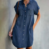 VenanciaTM | Dress chemise short of Short-Sleeve with Button Closure