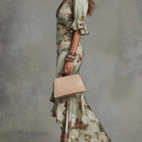 Isabela™ | Dress Long Floral in Satén with V-neckline and Sleeve Ruffle