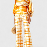 Sybella Two-Piece Set with Off-Shoulder and Wide-Leg Trousers Prints