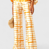 Sybella Two-Piece Set with Off-Shoulder and Wide-Leg Trousers Prints