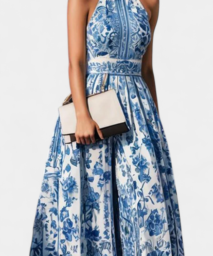 Shante Dress A-Line Print Floral with Neckline Solapa