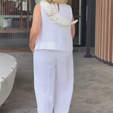 TrinidadTM | Set White Blouse and Trousers Wide