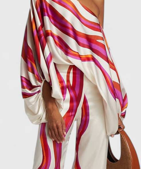 Sybella Two-Piece Set with Off-Shoulder and Wide-Leg Trousers Prints