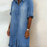 LuciaTM | Dress Shirt Denim with Ruffles