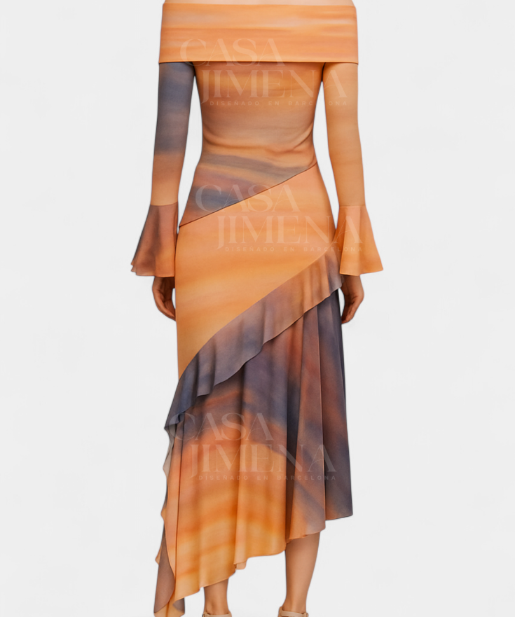 Agentha Skirt Long Asymmetric Printed Tie-Dye