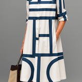 Ramona™ | Dress Midi Stripes Blue Marino