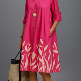 Purificación™ | Dress Midi Pink with Flores Doradas