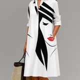 Honorata™ | Dress Midi White with Stripes