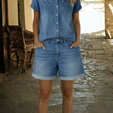 PurificacionTM | Set Denim Shirt and short of Short-Sleeve