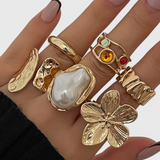 Anillo Abierto in Shape of Flor Líquida of Perla