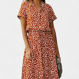 Rovena Dress Midi Polka-Dot with Neckline Shirt and Waist Adjustable