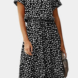 Rovena Dress Midi Polka-Dot with Neckline Shirt and Waist Adjustable