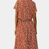 Rovena Dress Midi Polka-Dot with Neckline Shirt and Waist Adjustable