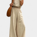 Portia Set in Cotton and Linen with Side Slit
