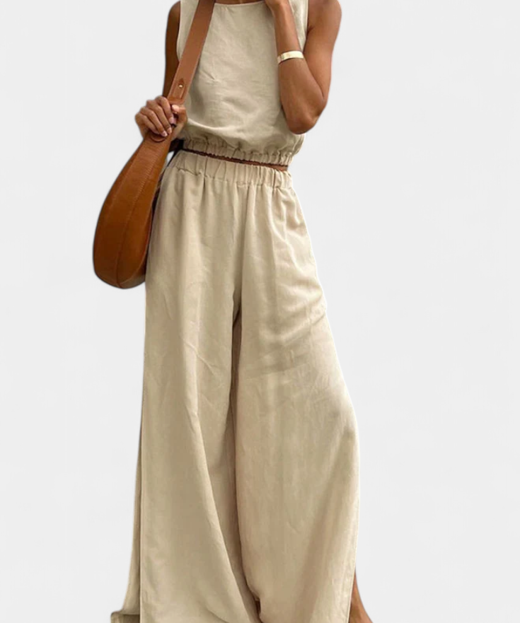 Portia Set of Cotton and Linen with Side Slit