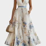 Elise Dress Midi Sleeveless Printed Floral and Pleated