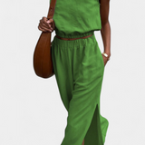 Portia Set in Cotton and Linen with Side Slit