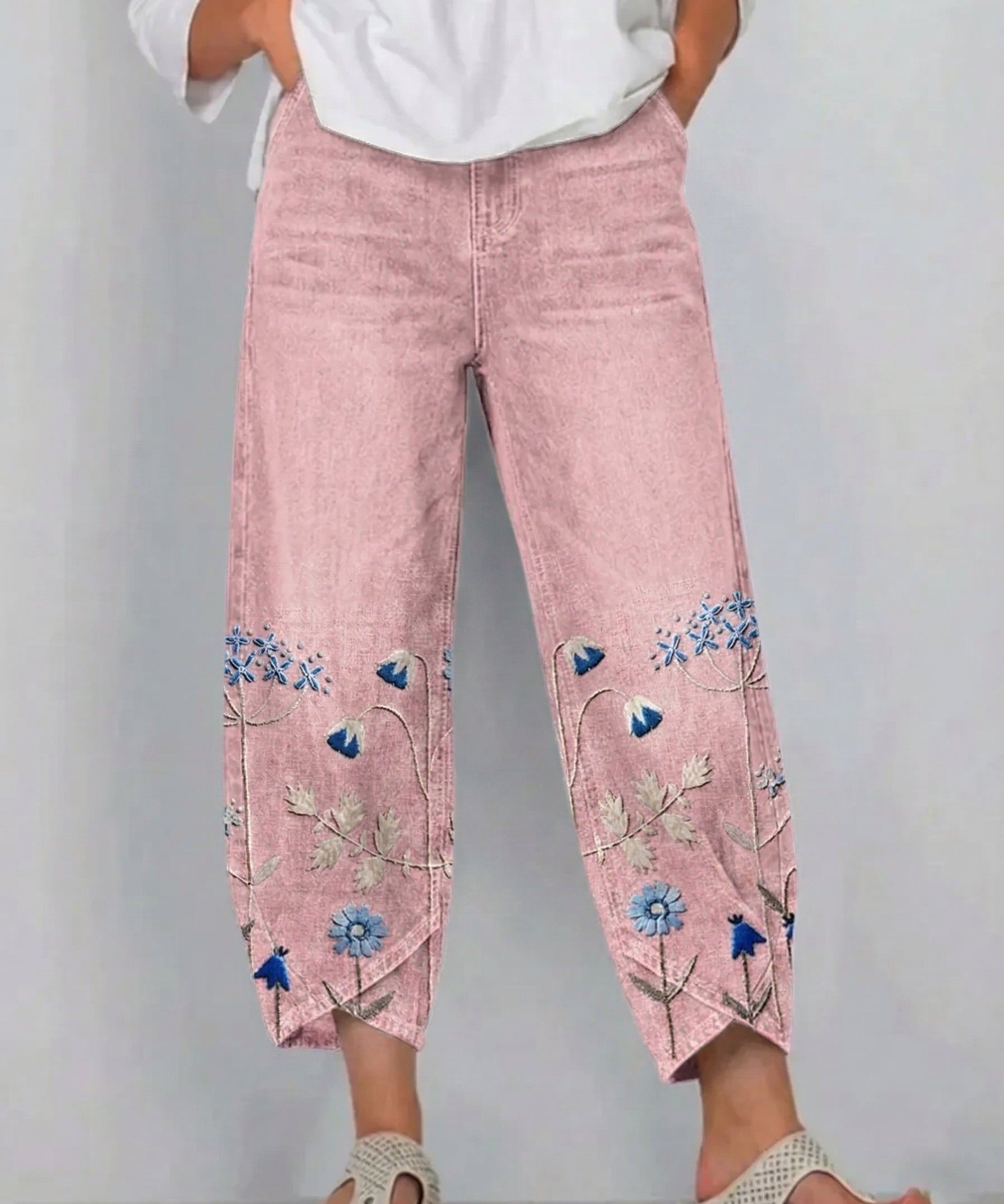 Brígida™ | Trousers Casual with Embroidery Floral