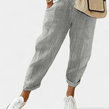 Alba Trousers of Blend of Linen a Stripes