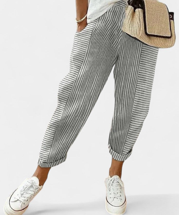 Alba Trousers of Blend of Linen a Stripes
