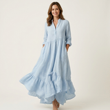 Balbina™ | Dress Long with Neckline Mao and Ruffle Doble