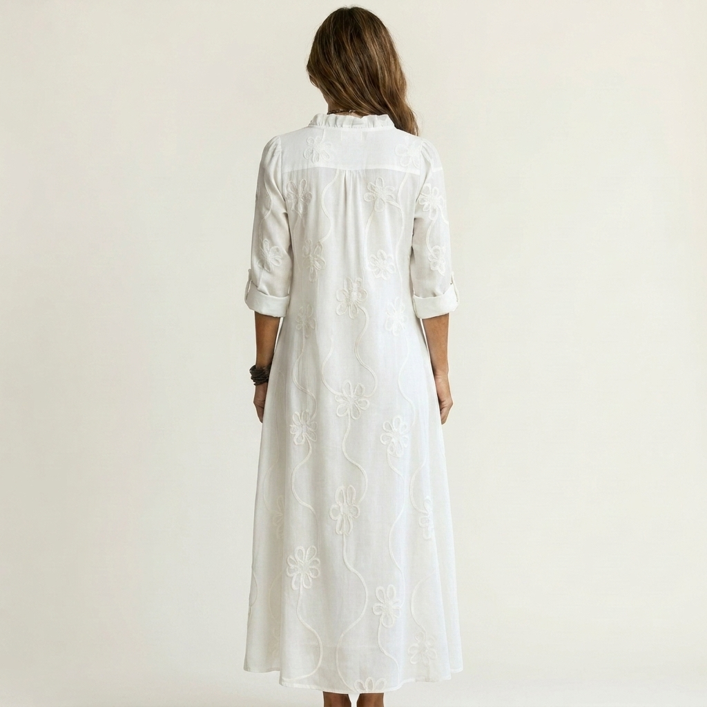 Sabina™ | Dress Long of Linen with Embroidery Floral