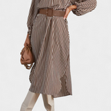 Eliana Dress Rayado with Cinturón and Neckline of Muesca