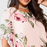 Tameka Dress of Gasa Flowy with Pétalos and Sleeves Transparentes