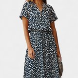 Rovena Dress Midi Polka-Dot with Neckline Shirt and Waist Adjustable