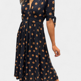 Lizzie Dress Midi Polka-Dot with V-neckline Profundo