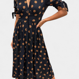 Lizzie Dress Midi Polka-Dot with V-neckline Profundo